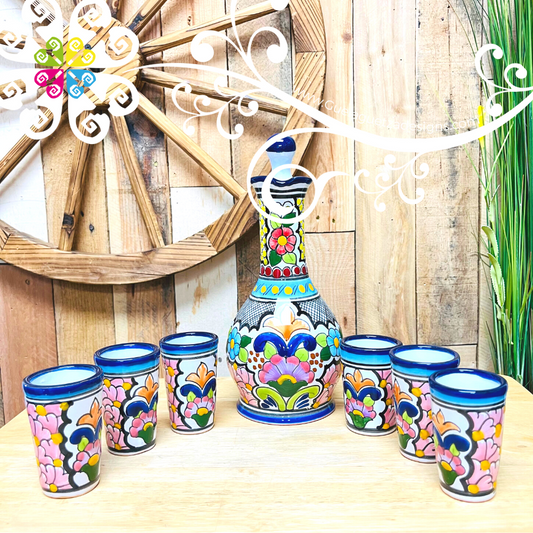 Blue Floral Bouquet Talavera Set Tequilero - Talavera Kitchen