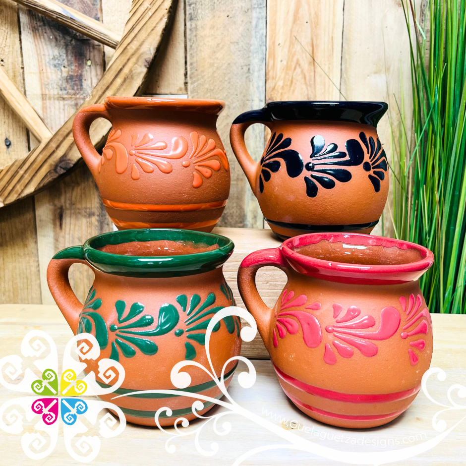 Set of 4 Plumeado Mexican Clay Mugs - Jarrito Mexicano