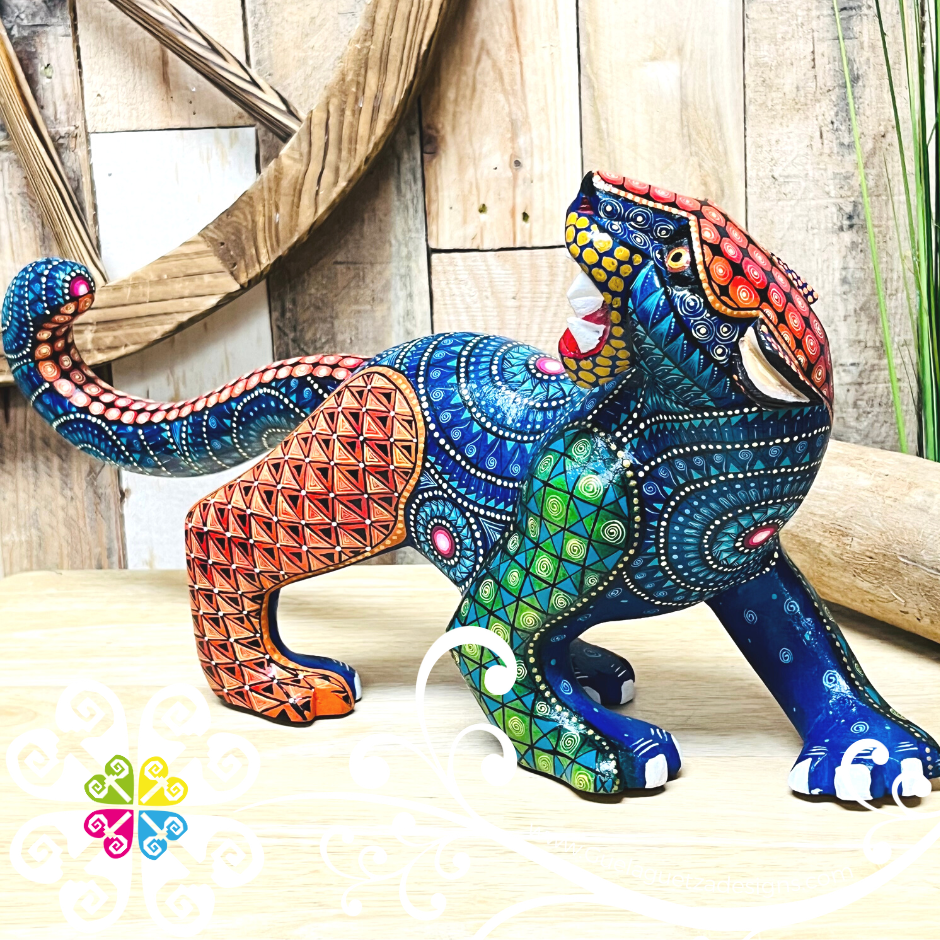 Large Mystical Mayan Jaguar Alebrije - Handcarve Wood Decoration Figure