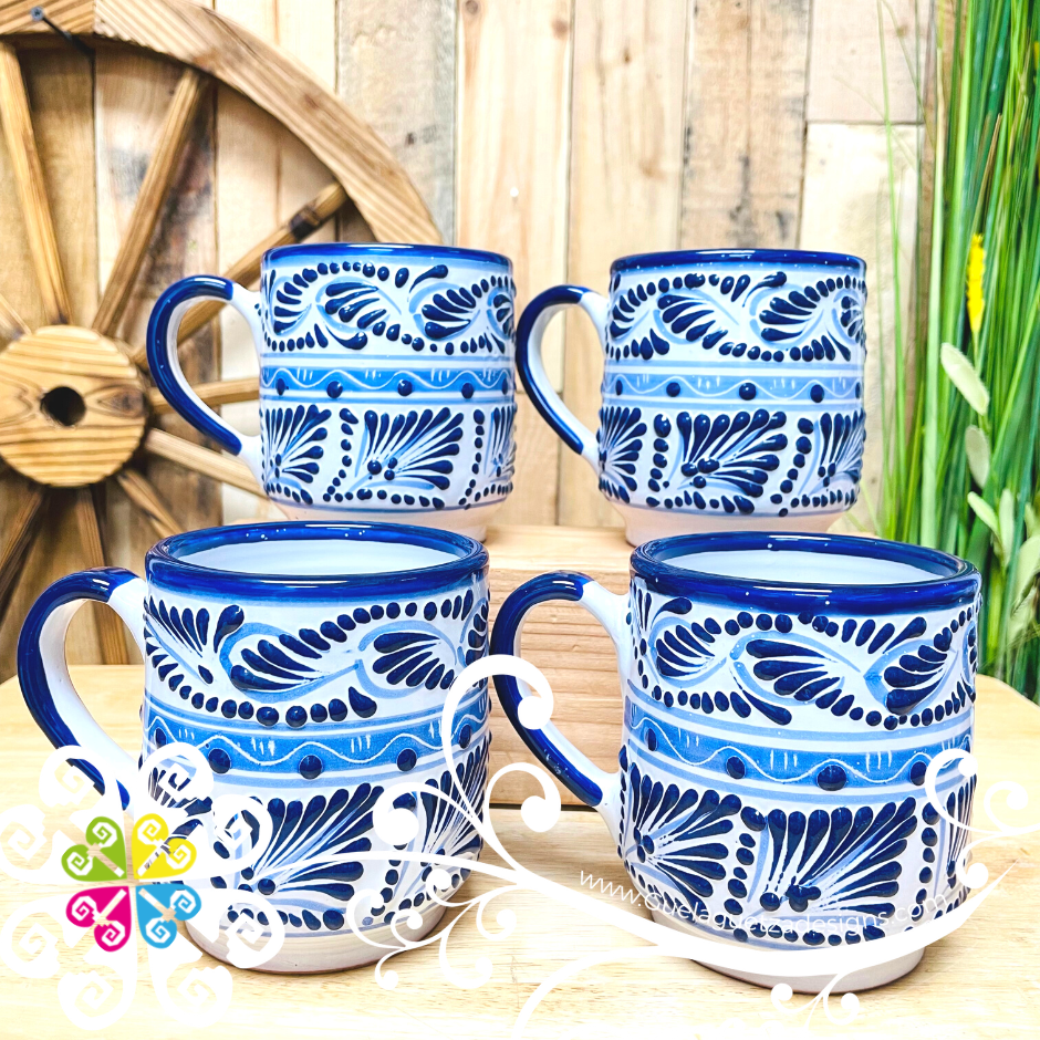 Set of 4 Blue Feathers - Talavera Mug