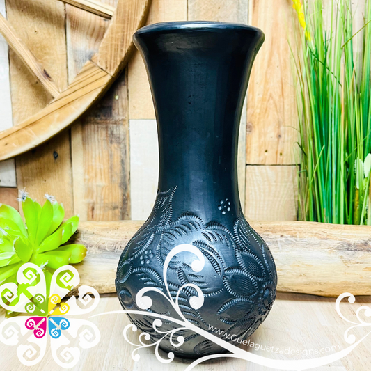 Medium Cartuchero Black Clay Vase - Barro Negro Oaxaca