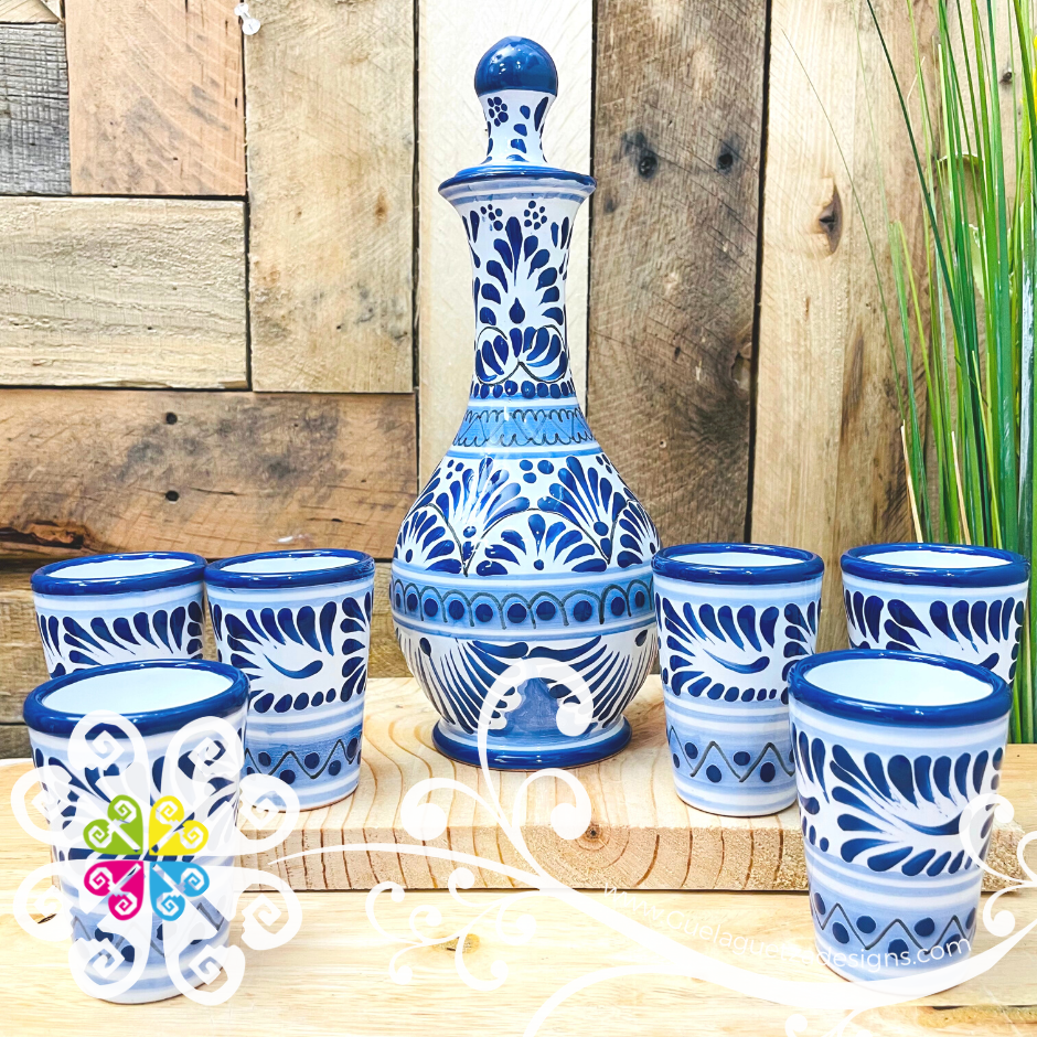 Blue Feathers Talavera Set Tequilero - Talavera Kitchen