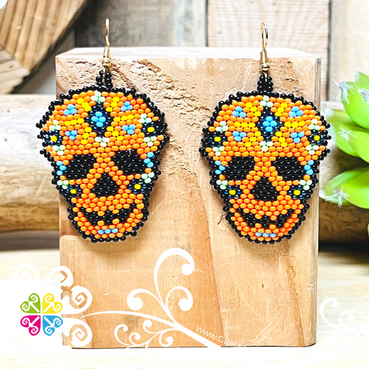 Beaded Sugar Skull Earrings - Day of the Dead Earrings