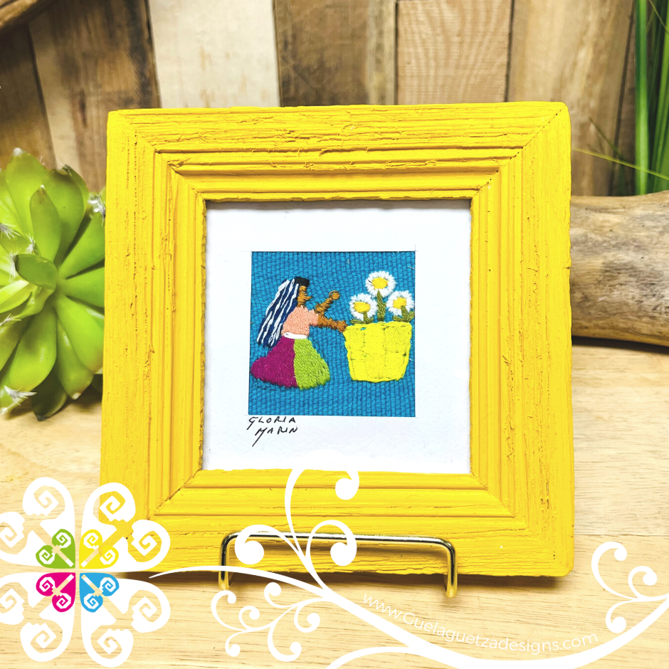 Yellow Culturas Bordadas - Embroidered Wood Frame