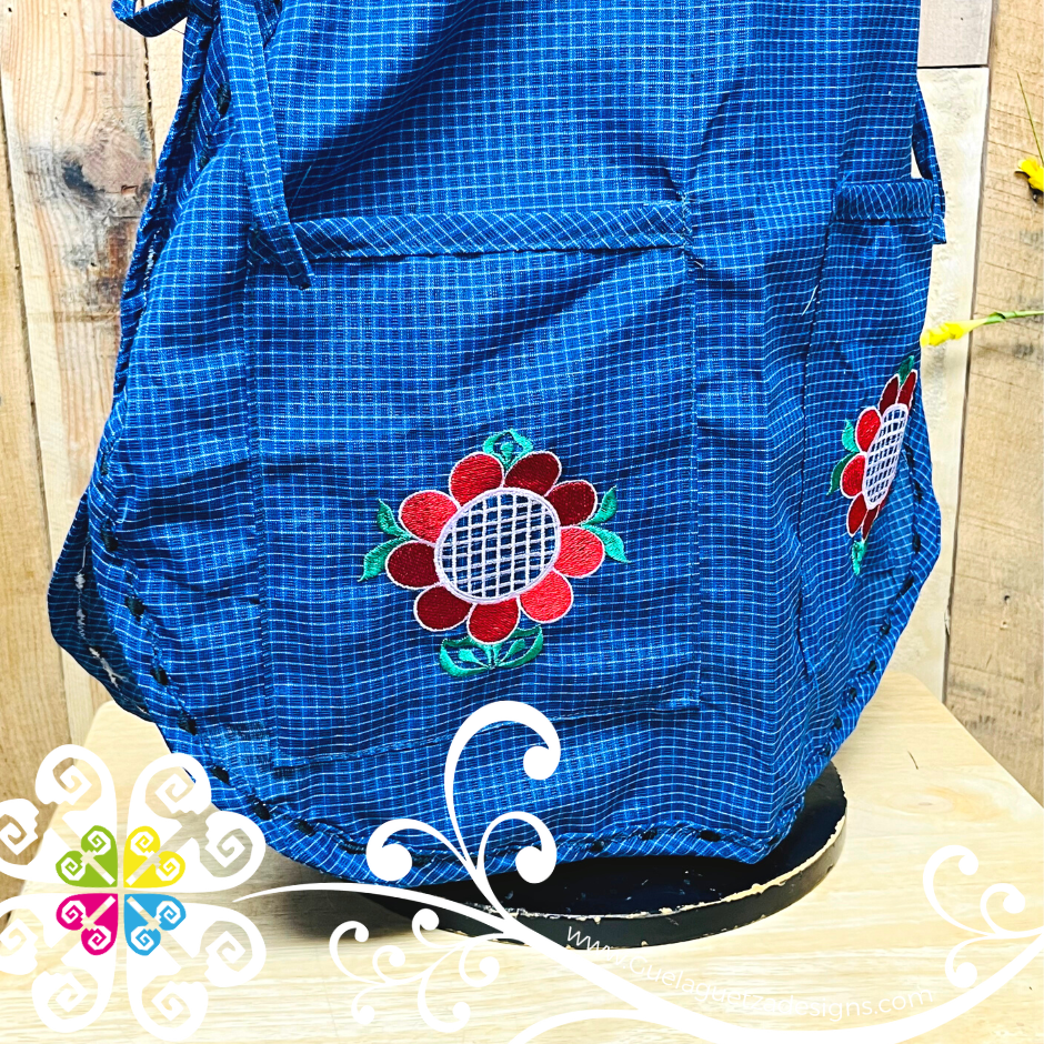 Royal Blue Escapulario Embroider Apron - Mandil Artesanal