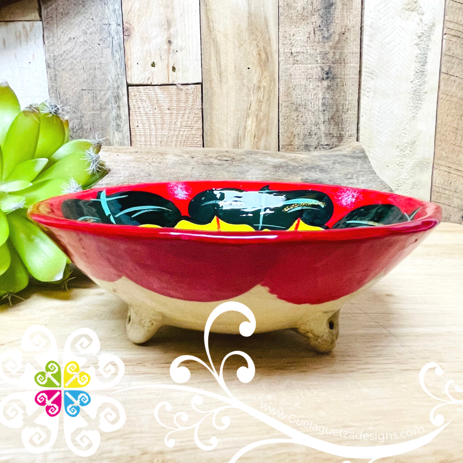 Red Guerrero Hand Painted Salsa Bowl - Salcero De Barro