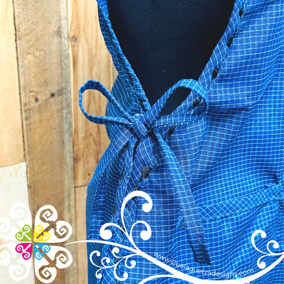 Royal Blue Escapulario Embroider Apron - Mandil Artesanal