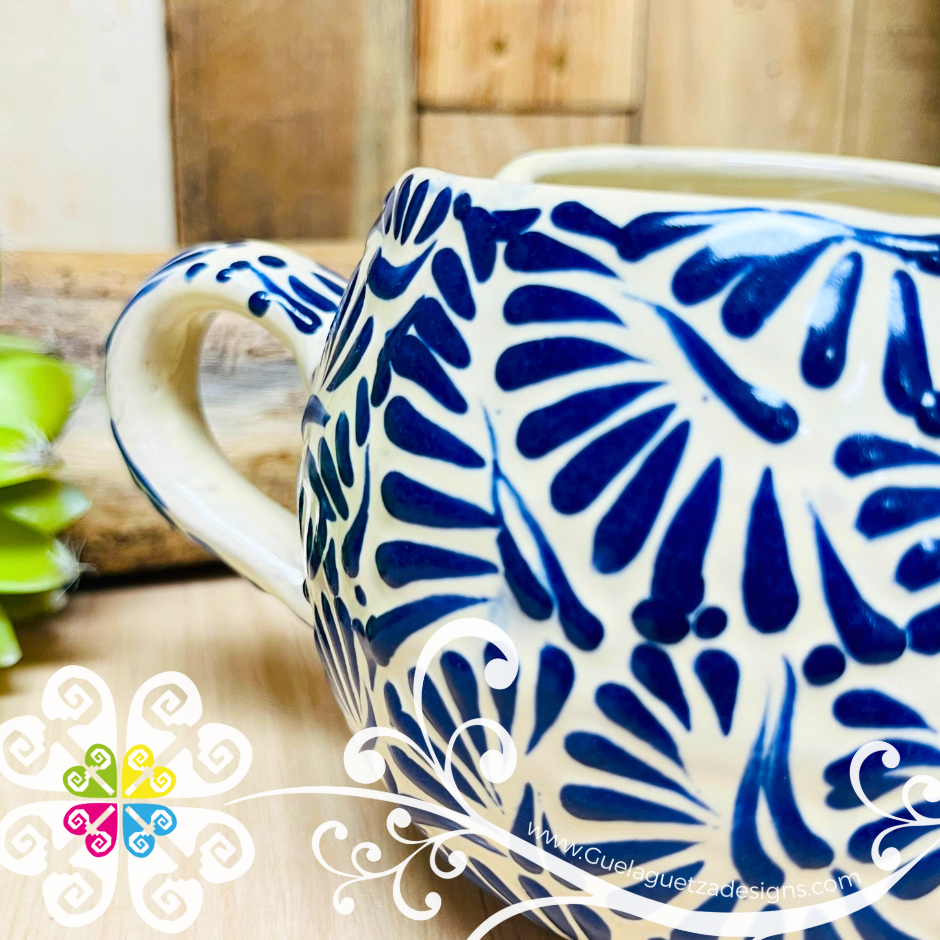 Large Round Corazon Blue Talavera Mug  - Single Talavera Mug