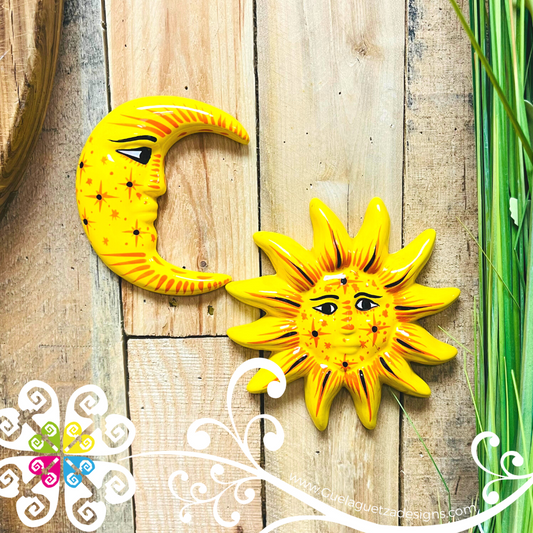 Small Yellow Sun & Moon Set - Wall Decor