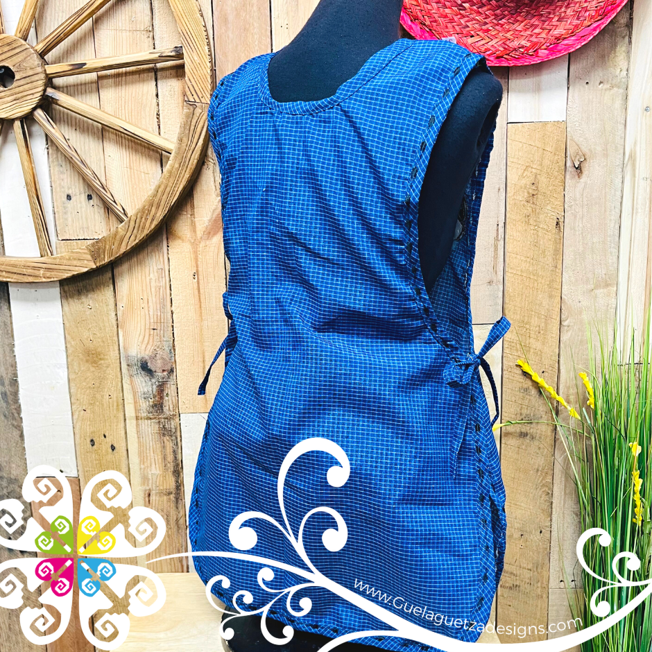 Royal Blue Escapulario Embroider Apron - Mandil Artesanal