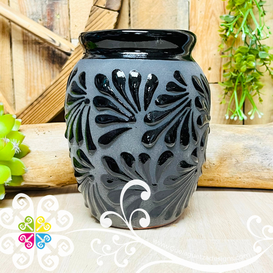 Black/Gray Espiga Plumeado Bola Clay Vase - Florero Barro