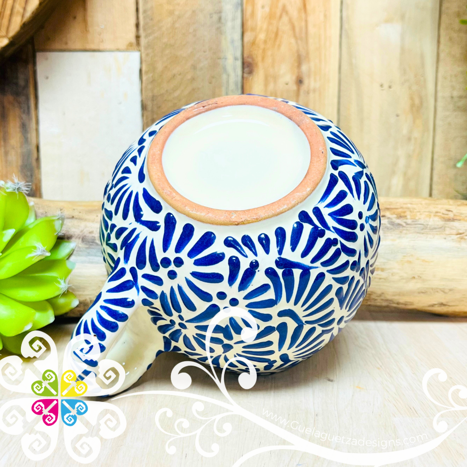 Large Round Corazon Blue Talavera Mug  - Single Talavera Mug