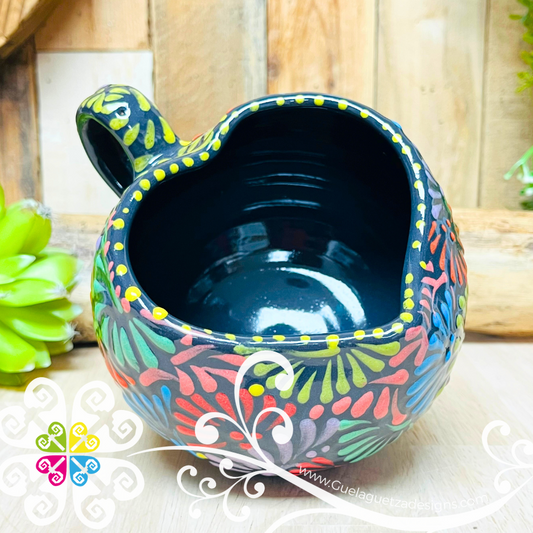 Large Round Corazon Black Multicolor Talavera Mug  - Single Talavera Mug