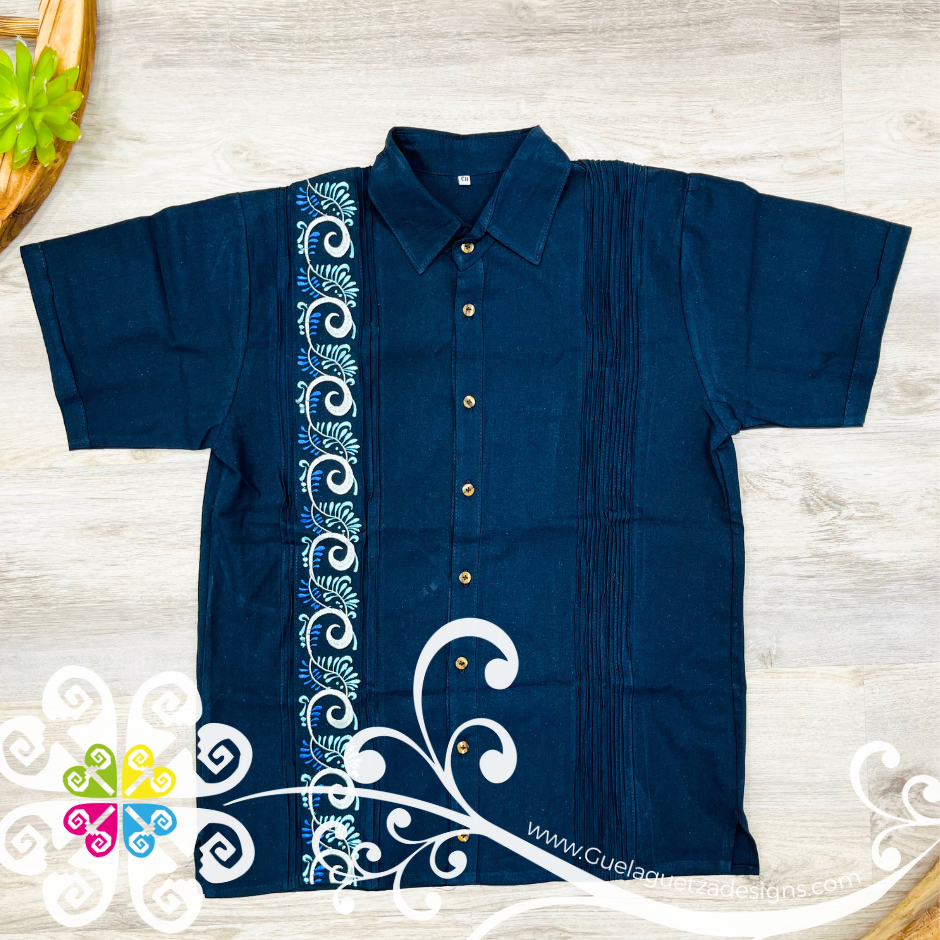 Navy Blue Plumeado - Embroider Men Shirt