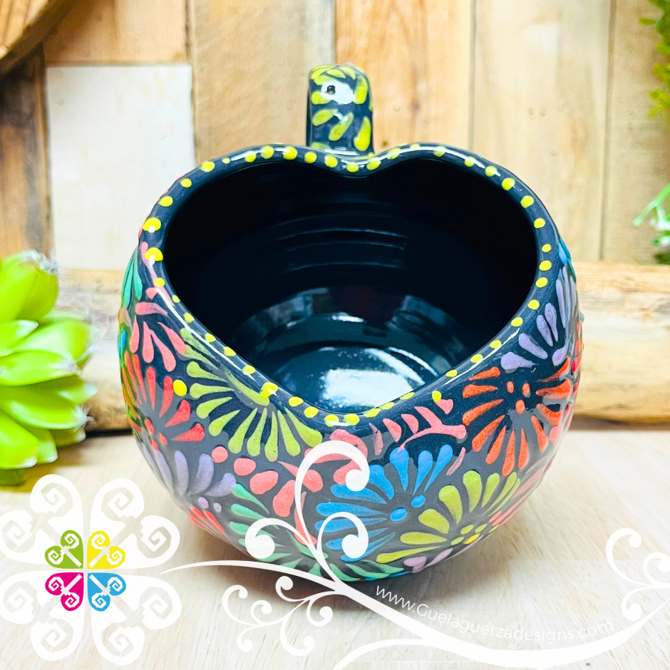 Large Round Corazon Black Multicolor Talavera Mug  - Single Talavera Mug