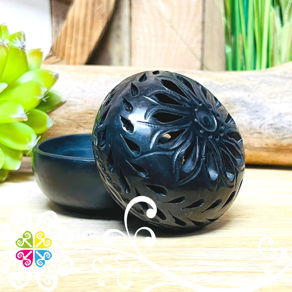 Medium Round Jewelry Box - Barro Negro Oaxaca