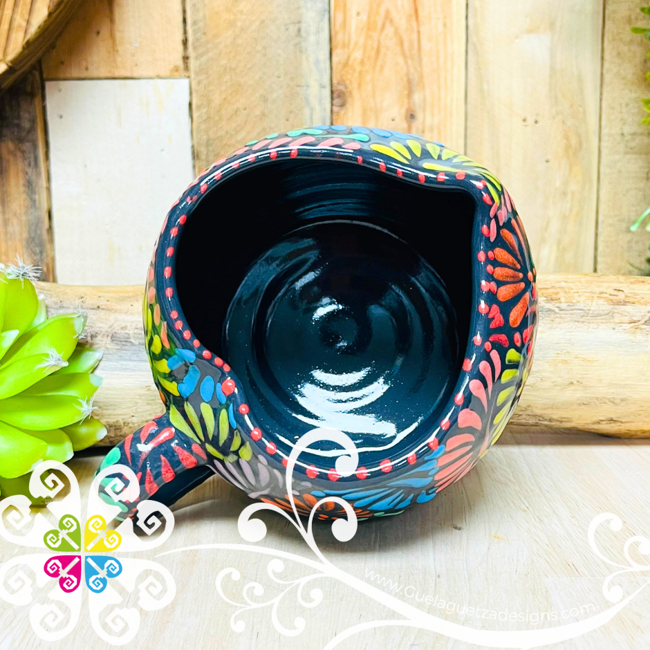 Large Round Corazon Black Multicolor Talavera Mug  - Single Talavera Mug