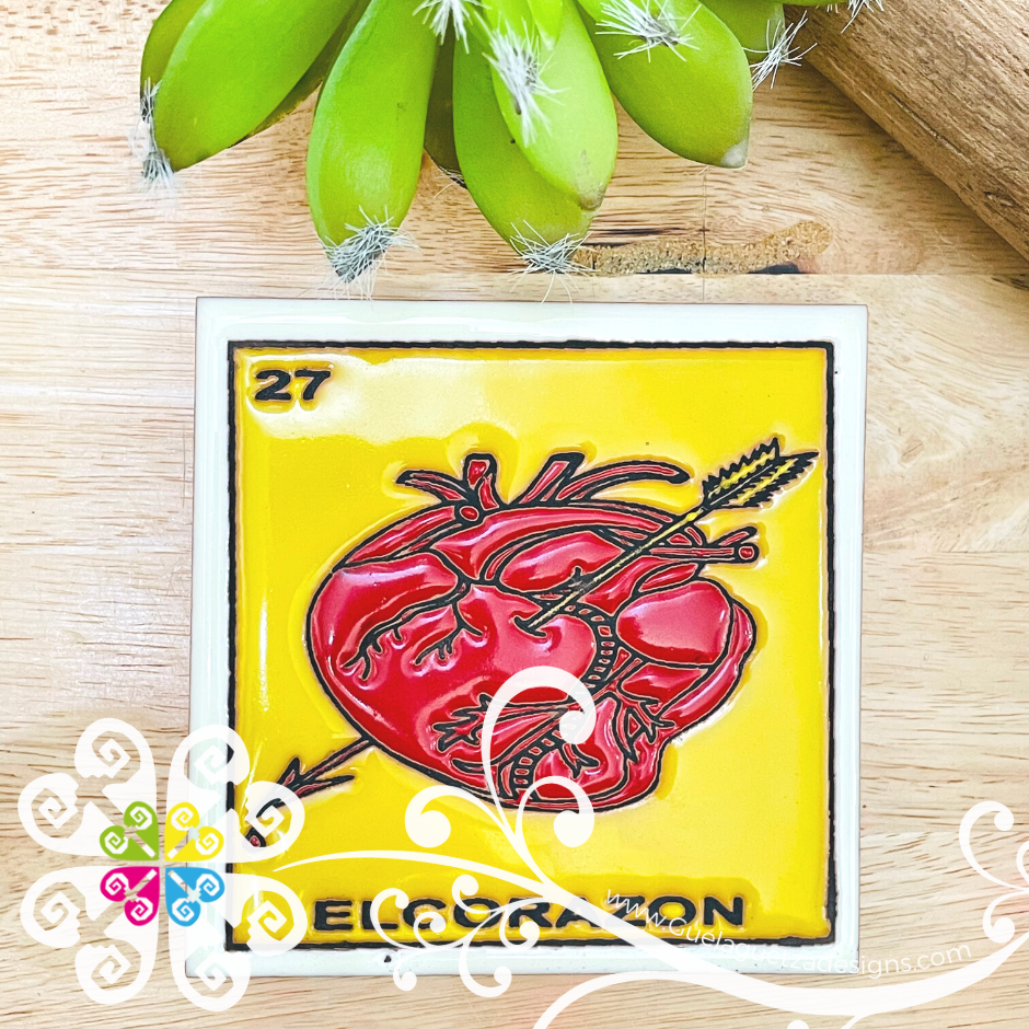 Mexican Loteria Coaster Tile - 27 El Corazon