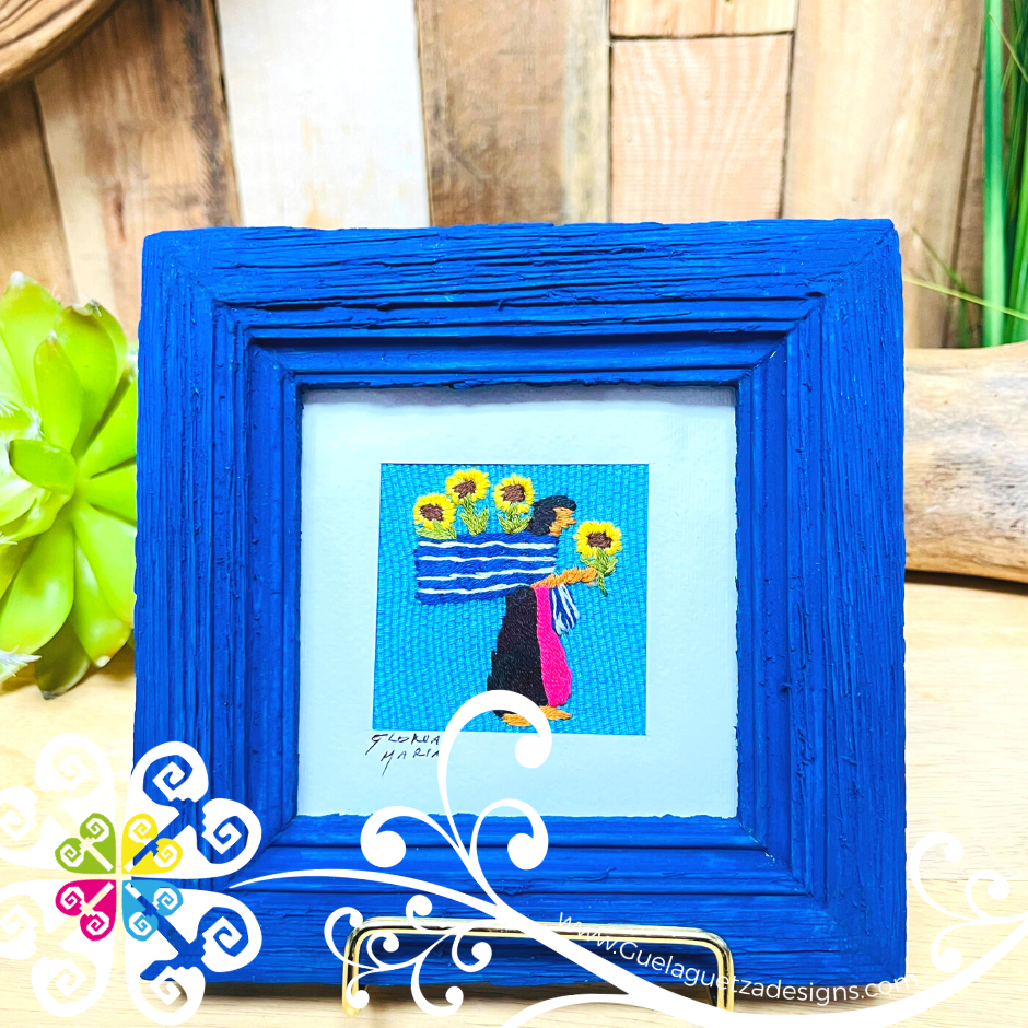 Royal Blue Culturas Bordadas - Embroidered Wood Frame