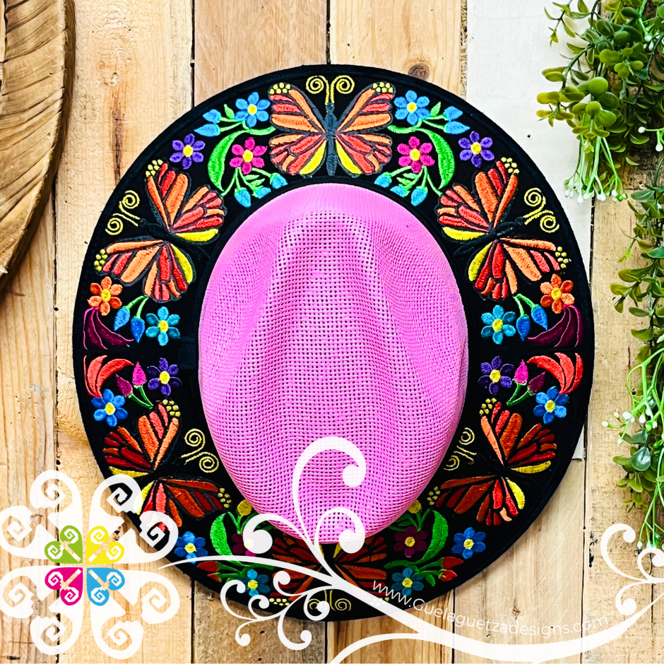 Pink Embroider Summer Hat - Black Floral Rim