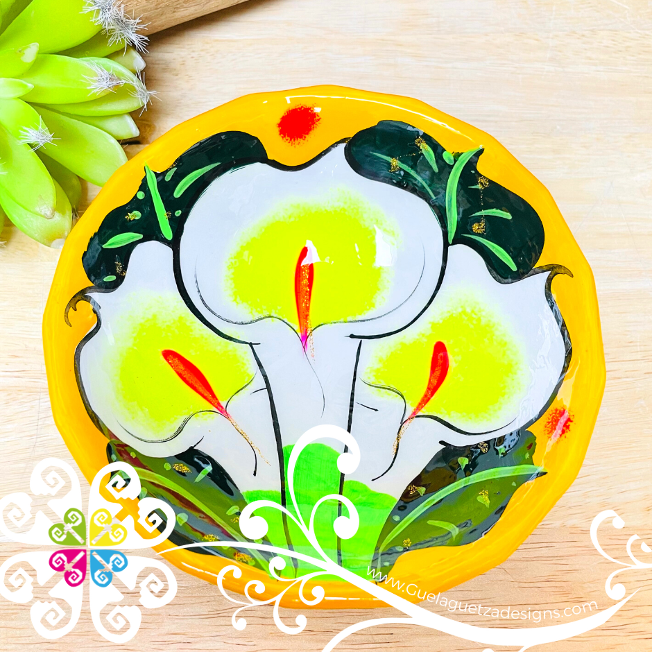 Yellow Guerrero Hand Painted Salsa Bowl - Salcero De Barro