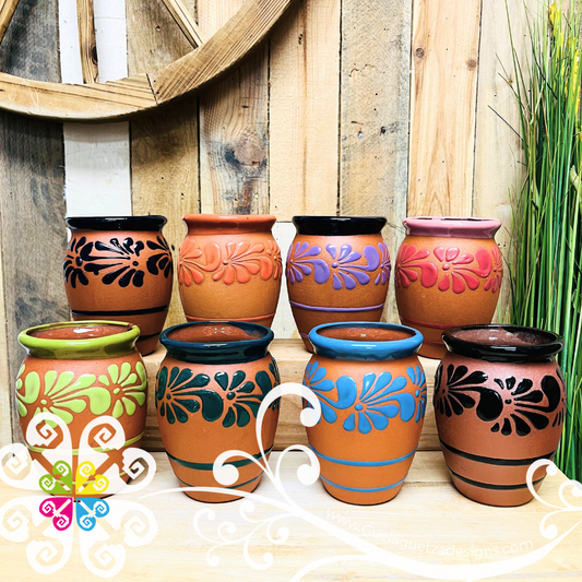 Set of Multicolor 8 Plumeado Cantarito Cup - Set Clay Cantarito