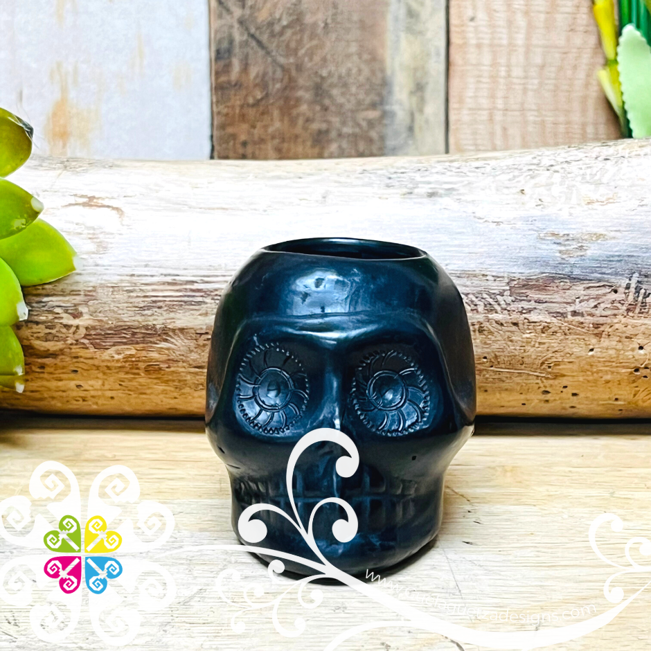 Set of 2 Calaverita Black Clay Shot- Tequilero - Barro Negro Oaxaca