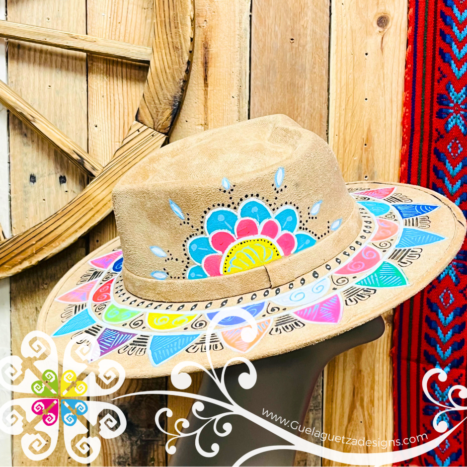 Tan Heart Mitla Velvet Hat - Hand Painted Hat