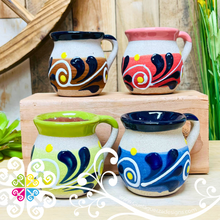 Set of 4 Small Mexican Feather Clay Mugs - Jarrito Mexicano