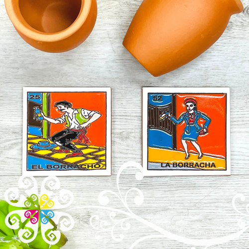 Los Borrachos - Mexican Loteria Coaster Tile Set