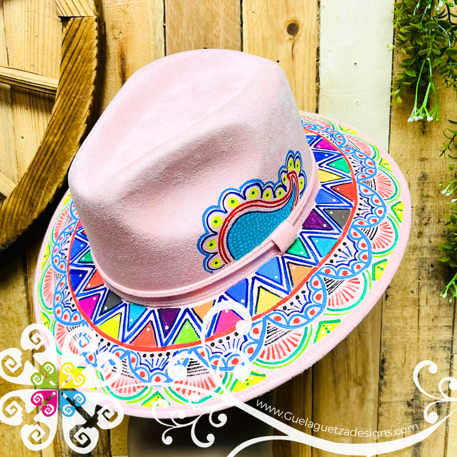 Pink Indiana Mitla Velvet Hat - Hand Painted Hat