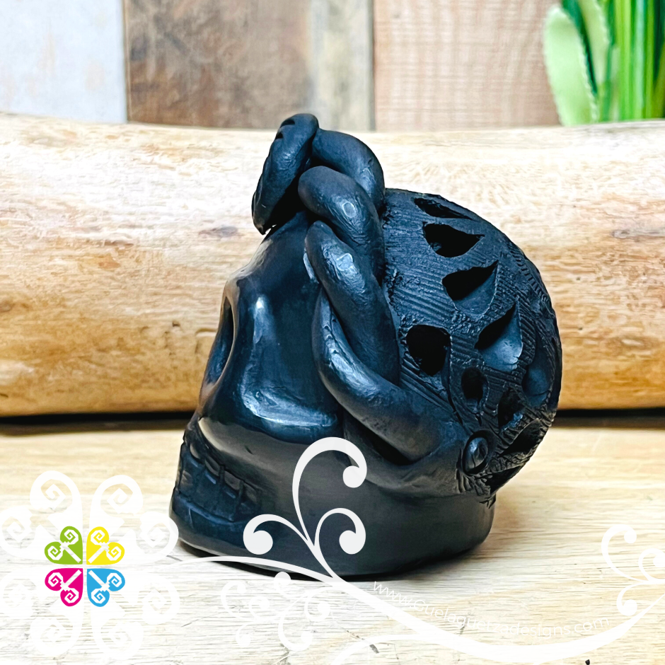 Mini Frida Black Clay Skull  - Barro Negro Oaxaca