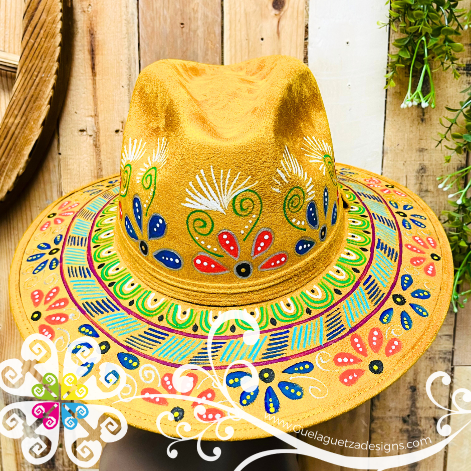 Mustard Indiana Mitla Velvet Hat - Hand Painted Hat