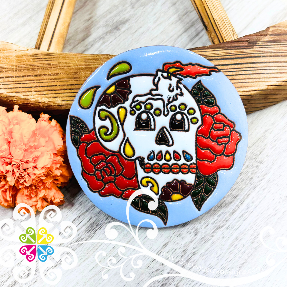 Set of 4 Round Day of the Dead Coaster Set -  Set of Clay Coasters