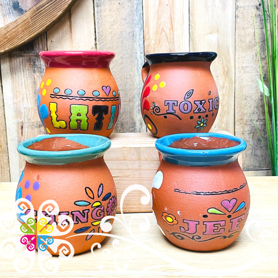 Set of 4 Womenhood Mexican Clay Mugs - Set Taza Barro