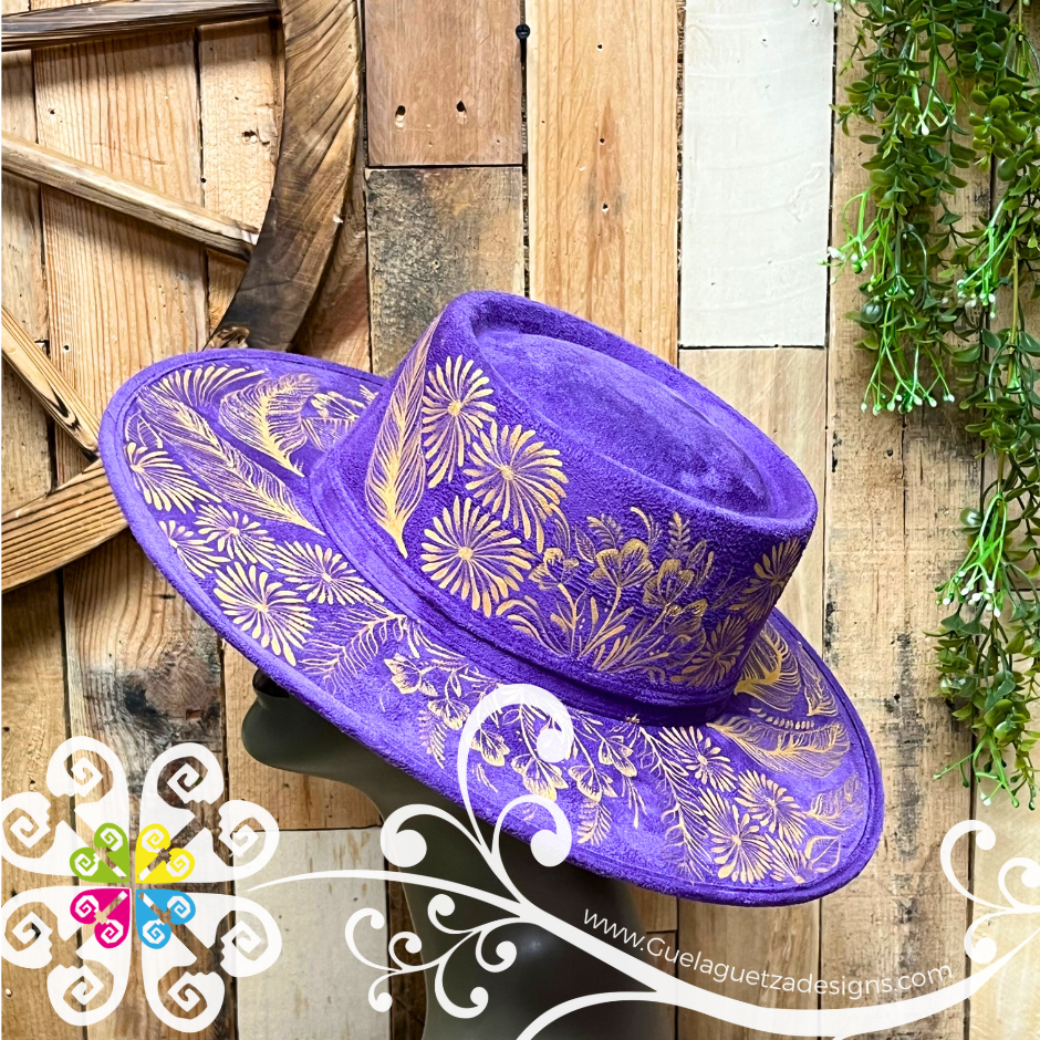 Purple Oval Mitla Velvet Hat - Hand Painted Hat