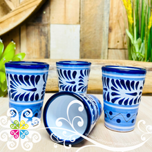 Set of 4 Blue Talavera Tequilero - Blue Feathers