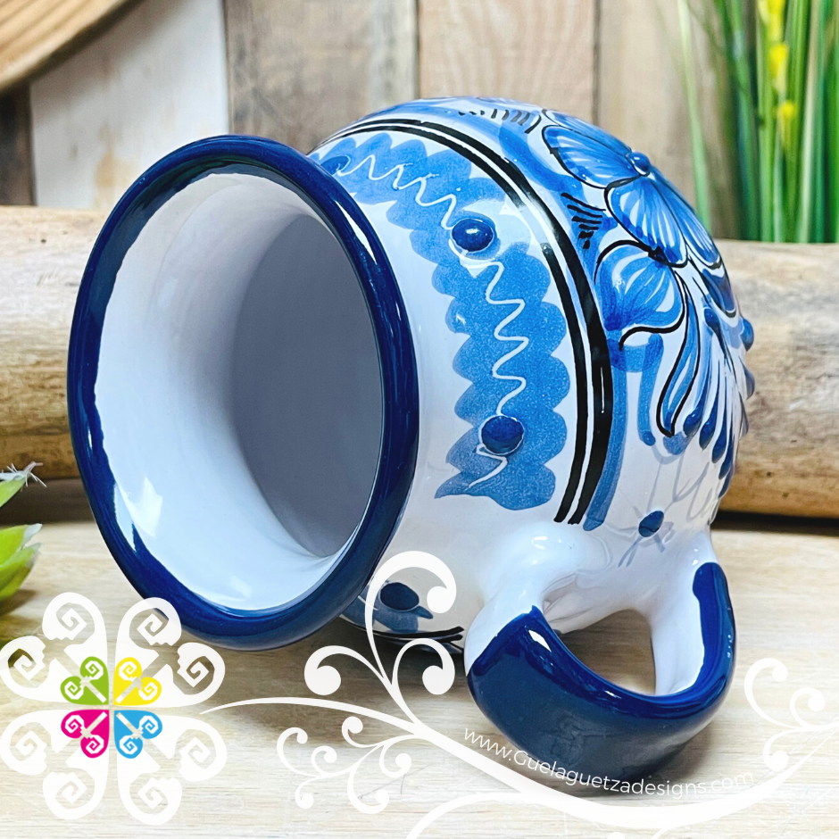 Floral Blue Talavera Ponchera Mug - Single Talavera Mug