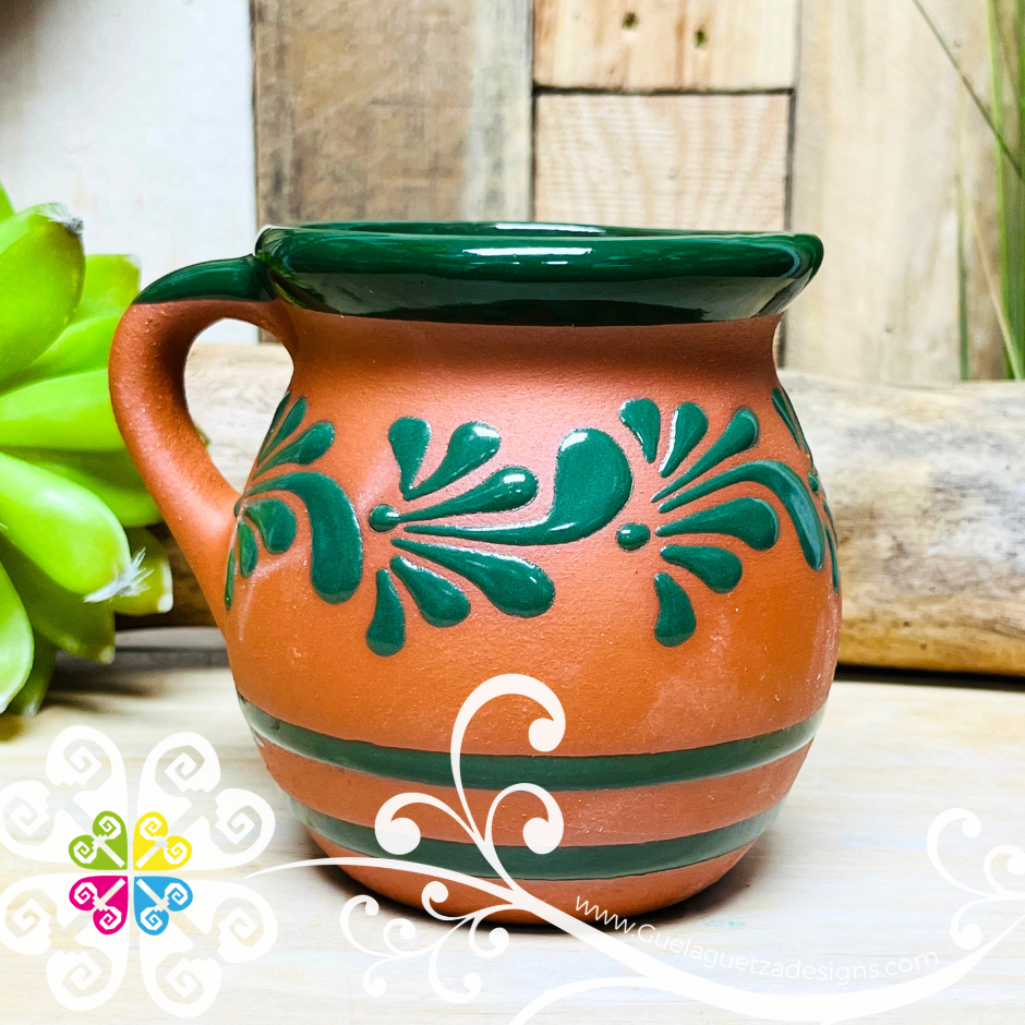 Set of 4 Plumeado Mexican Clay Mugs - Jarrito Mexicano