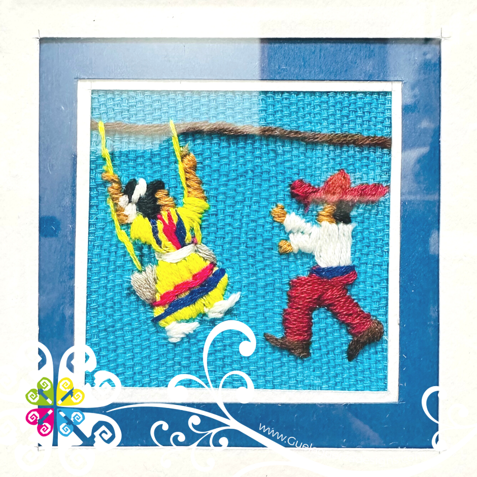 Royal Blue Long Culturas Bordadas - Embroidered Wood Frame