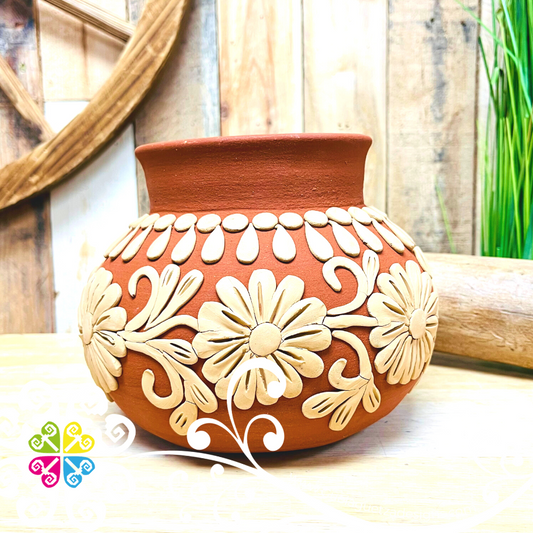 Small Tear Drops Decorated Clay Ollita - Barro Bordado Oaxaca