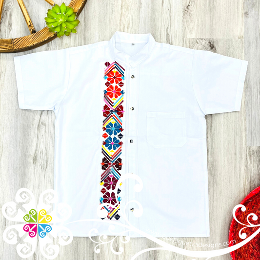 White Spring Stripe Shirt - Embroider Men Shirt