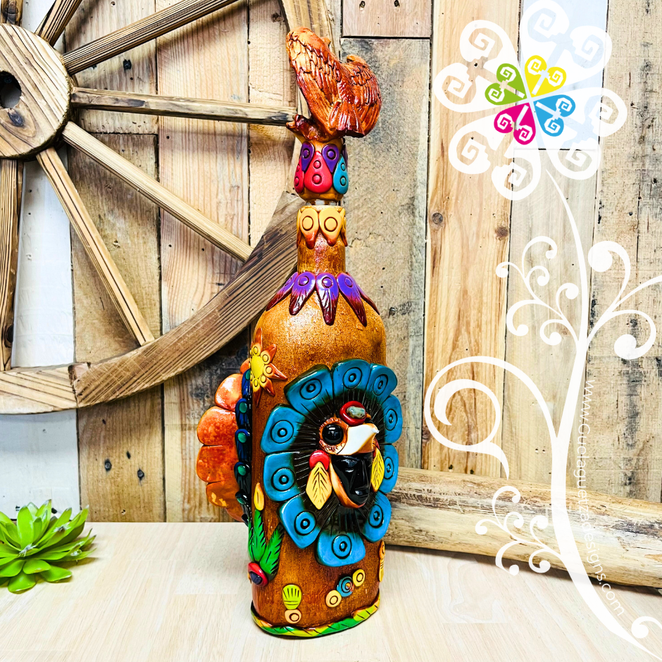 Large Calendario Glass Bottle Container - Epoxy Clay Tequila Glass Bottle