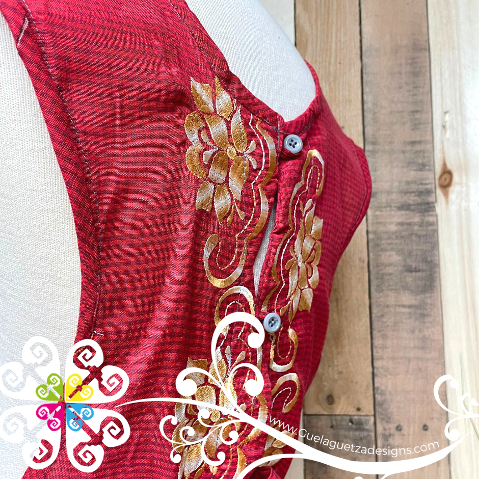 Maroon Big Flower Embroider Apron - Mandil Artesanal