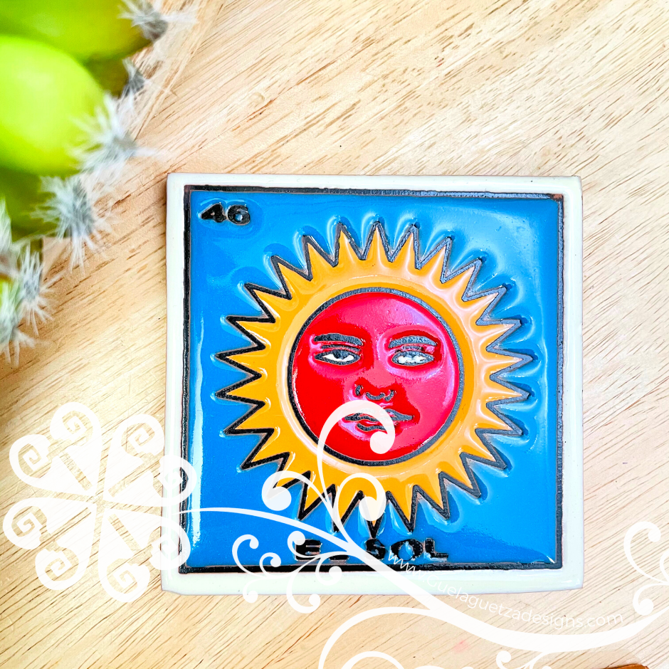 Set of 4 Mexican Loteria Coaster Set -  Set of Clay Coasters