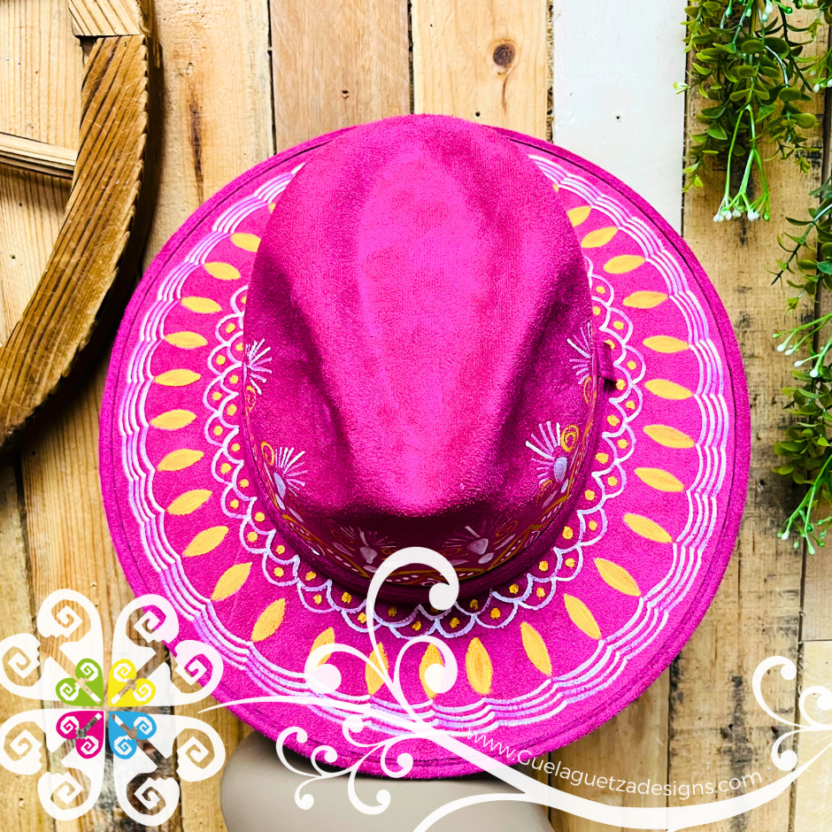 Fuchsia Indiana Mitla Velvet Hat - Hand Painted Hat