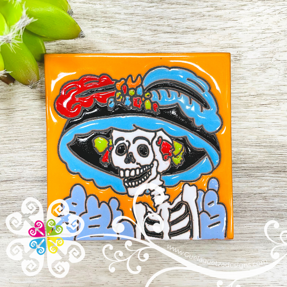 Set of 4 Day of the Dead Coaster Set -  Set of Clay Coasters