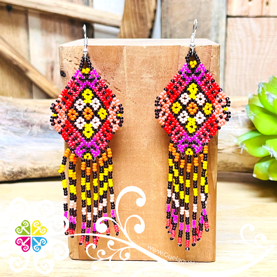 Flower Rhombus Beaded Earrings