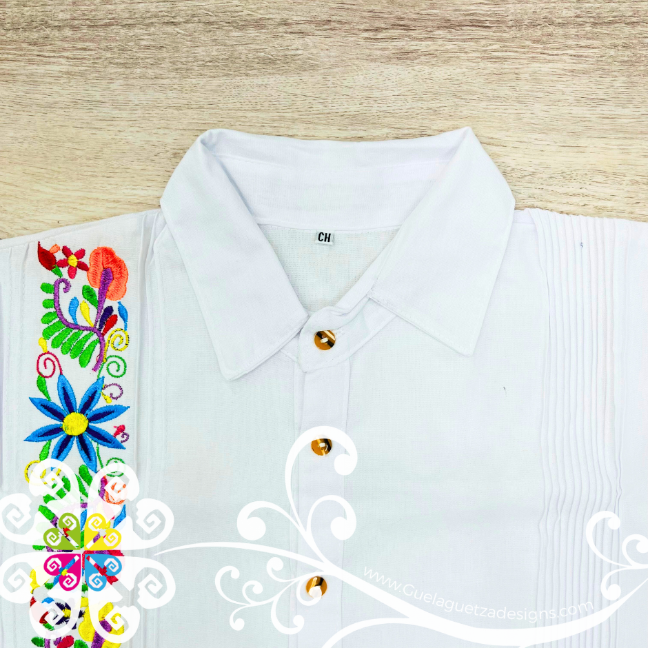 White String Flowers - Embroider Men Shirt