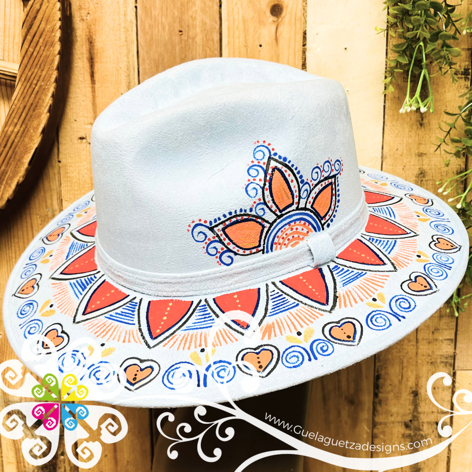 Baby Blue Mitla Velvet Hat - Hand Painted Hat